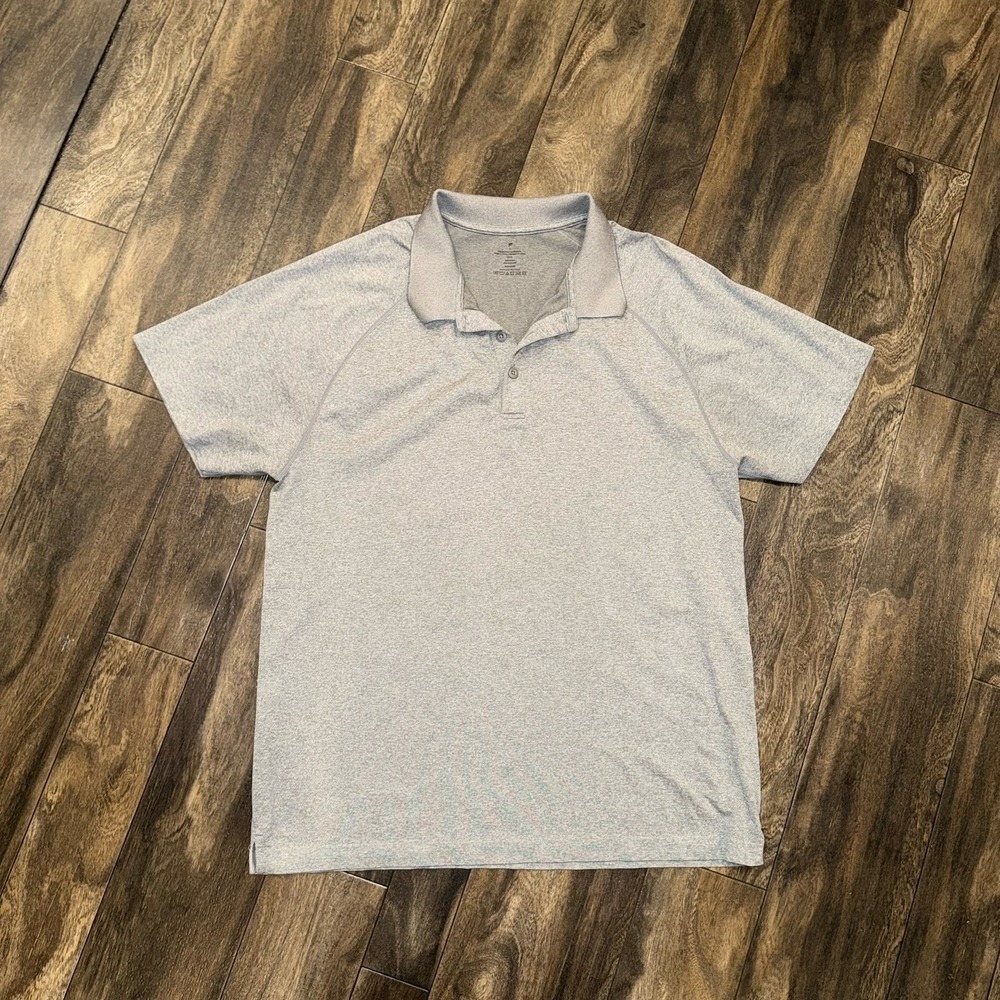 Fabletics Men's Athletic Fit Heather Grey Short Sleeve Polo Size XL